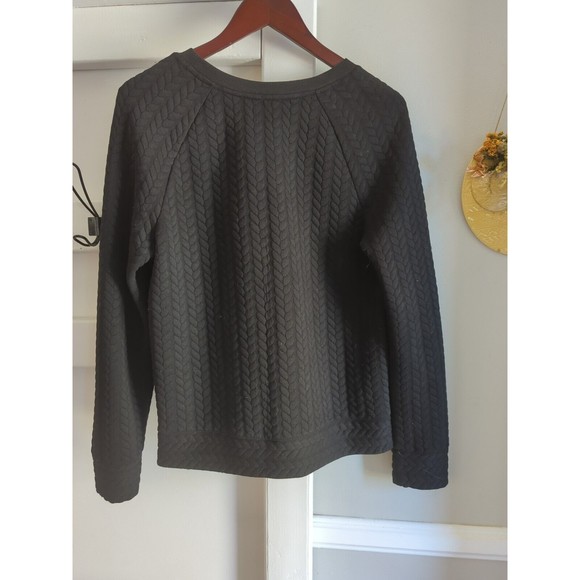 LOFT Women's M BLACK Textured Pullover Sweatshirt - Picture 6 of 8